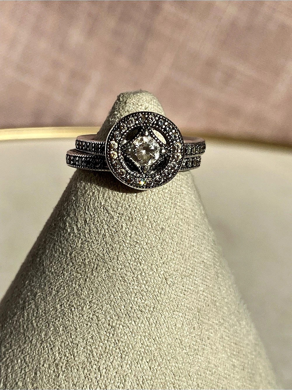 Pandora Vintage Circle Halo Ring in Silver & Matching Pave Band Size 50
